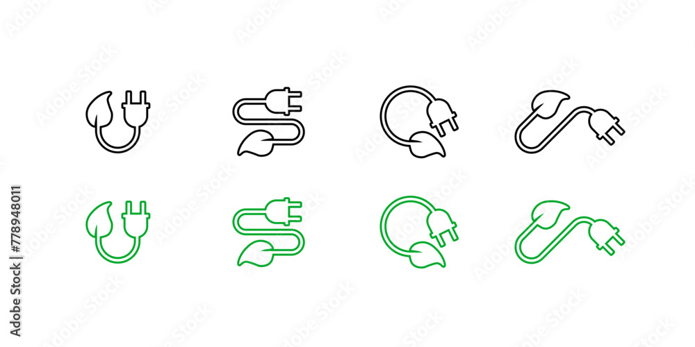 Plug leaf icons set. Linear and flat style. Vector icons Plug leaf icons set. Linear and flat style. Vector icons