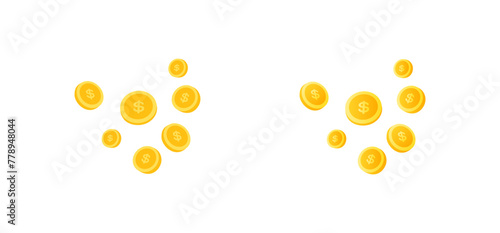 Dollar coins falling icons. Dollar coins. Flat style