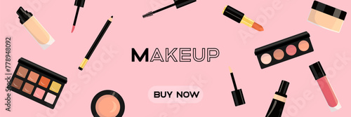 Makeup cosmetic banner icon. Various cosmetics icons. Facial care. Flat style. Vector icon © Настя Шевчук