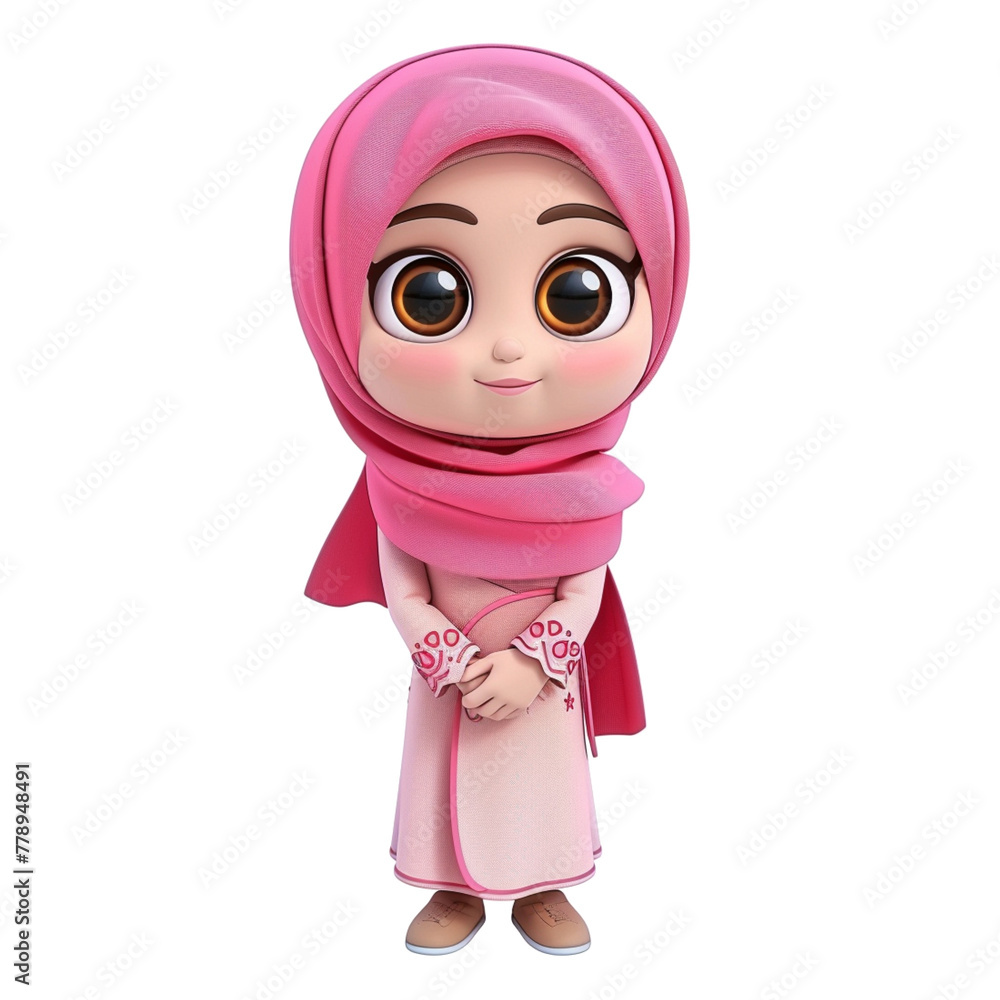 Beauty little girl wearing pink hijab veil and soft pink long muslim dress simple feminime cloth Beauty little girl wearing pink hijab veil and soft pink long muslim dress simple feminime cloth