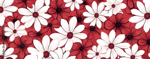 Maroon and white daisy pattern  hand draw  simple line  flower floral spring summer background design with copy space for text or photo backdrop 