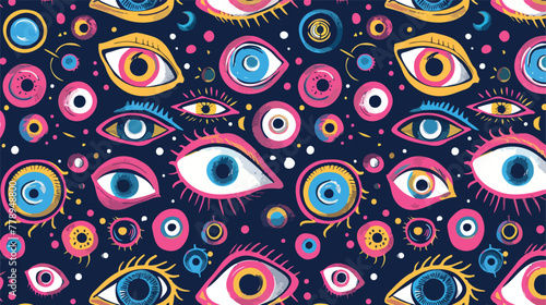Seamless pattern in the style of psychedelic eyes.
