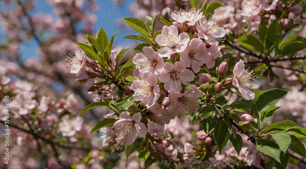 Pink flowering tree with green leaves and flowers in full bloom.
Pink flowering tree with green leaves and flowers in full bloom.