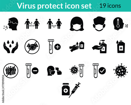 Coronavirus, virus protect icon set