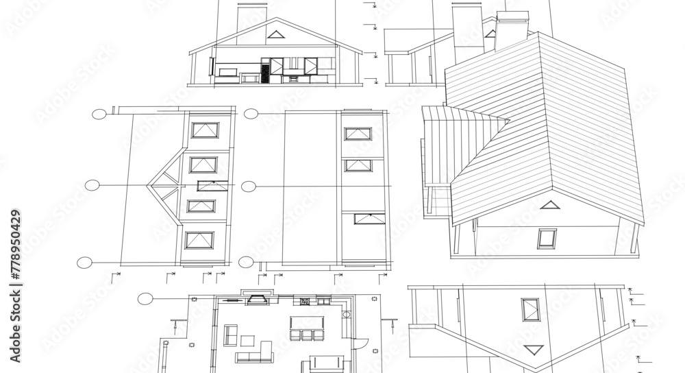 Fototapeta premium house project architectural sketch 3d