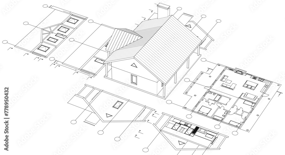 house project architectural sketch 3d