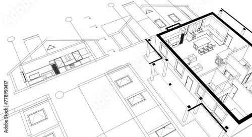 house project architectural sketch 3d