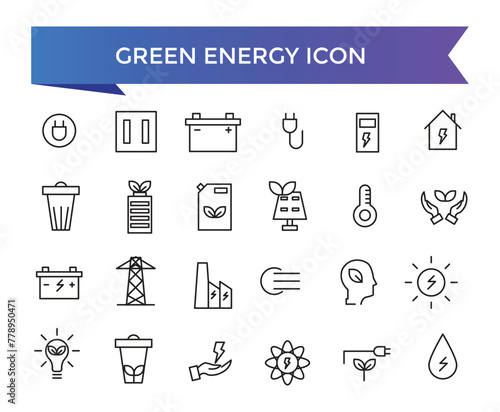 Green energy icon collection. Collection of renewable energy, ecology and green electricity icons set.