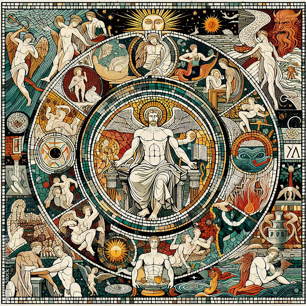 Ancient roman era mosaic illustration
