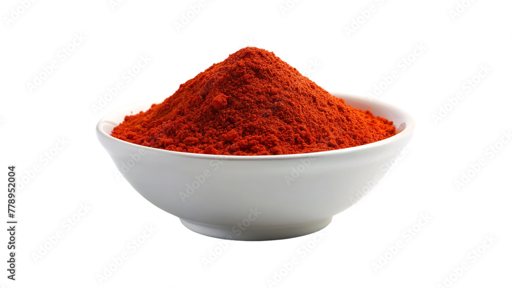 Paprika powder in a white bowl isolated on transparent background. Paprika powder in a white bowl isolated on transparent background.