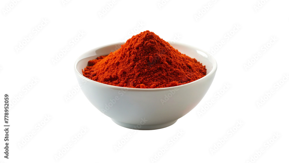 Paprika powder in a white bowl isolated on transparent background. Paprika powder in a white bowl isolated on transparent background.