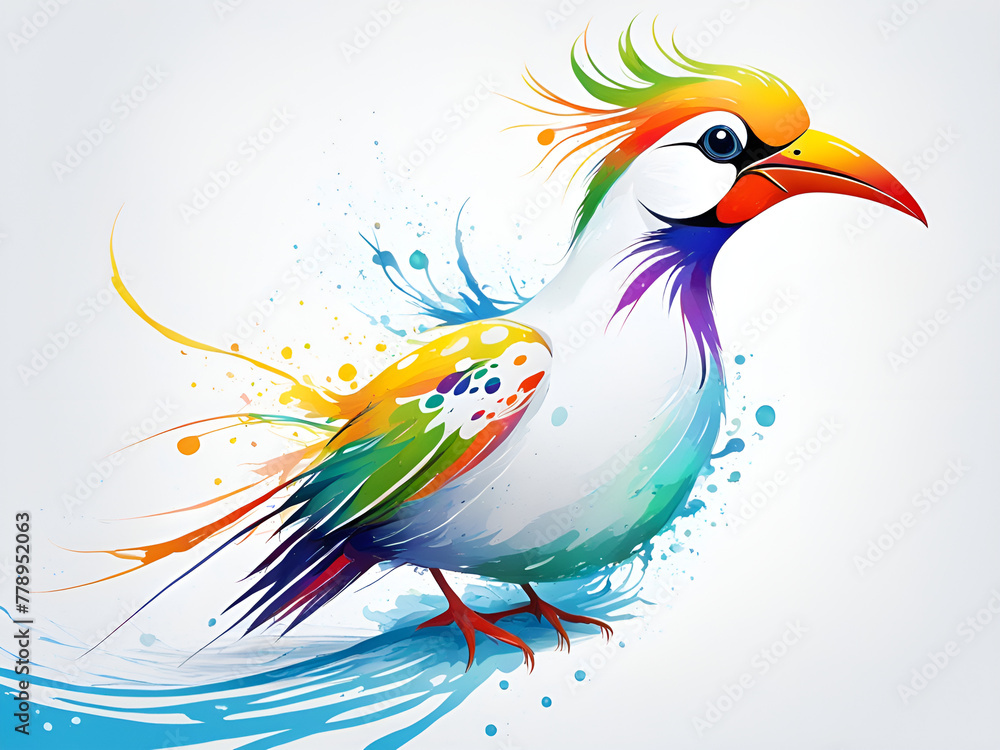 Fototapeta premium A bird composed of colored particles and lines, bird of paradise posing in various postures in colorful water, and an abstract painting composed of colored line backgrounds