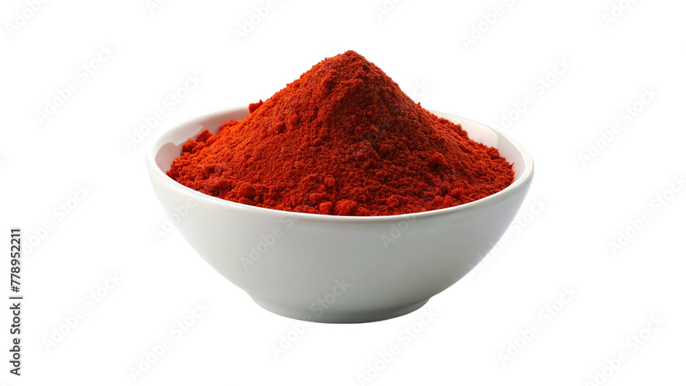 Paprika powder in a white bowl isolated on transparent background. Paprika powder in a white bowl isolated on transparent background.