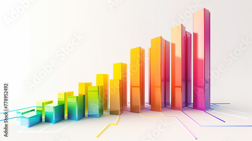 Colorful 3D Rising Column Chart Illustrating Growth and Success - Ideal for Financial and Market Analysis Presentations