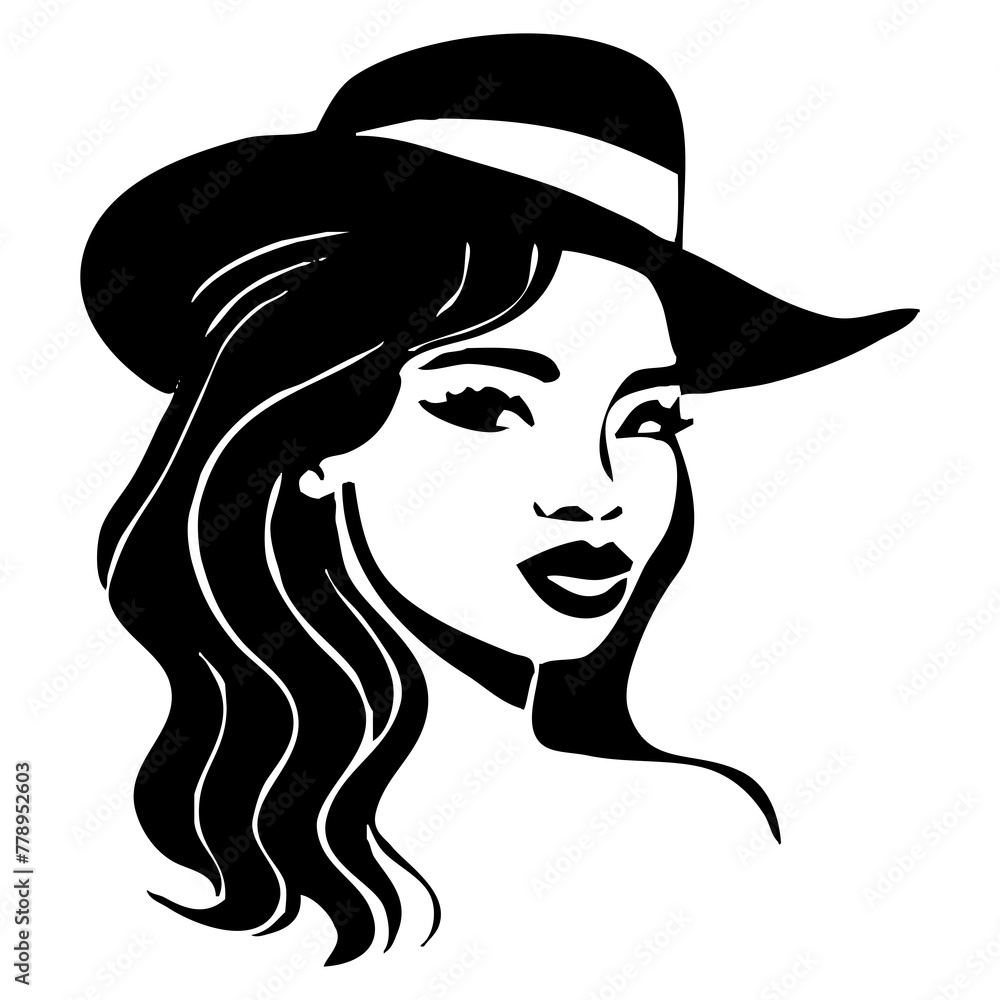 Fictional character of a woman with a hat. Black and white illustration. Logo design for use in graphics. Generated by Ai Fictional character of a woman with a hat. Black and white illustration. Logo design for use in graphics. Generated by Ai