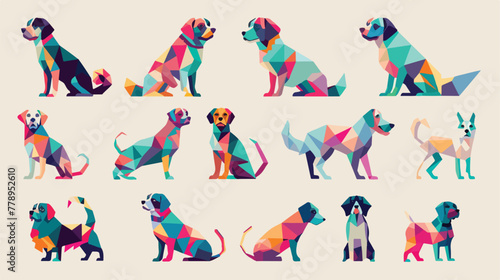 Set of dogs in pop art style. Dogs with geometric e