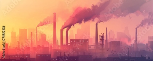 Air pollution, industry plant dawn smoke smog emissions, bad ecology concept	