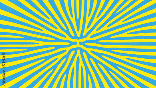 Psychedelic Weird Blue Yellow Abstract Background Vector Radial Symmetry Crazy Pattern. Modern Conceptual Graphical Abstraction Contrast Art Illustration. T-Shirt Print Trippy Hypnotic Wide Wallpaper