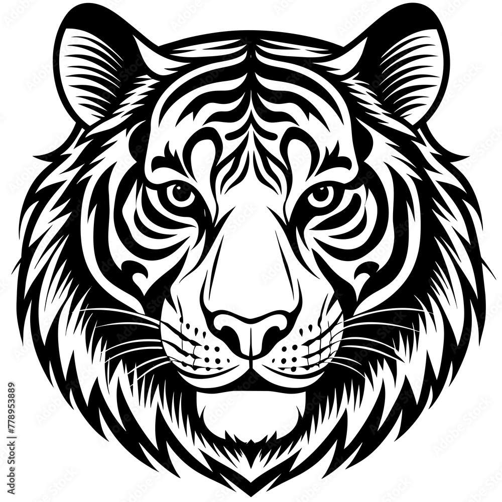 tiger head vector, black tiger face silhouette vector illustration,icon,svg,tigers characters,Holiday t shirt,Hand drawn trendy Vector illustration,lion on black background