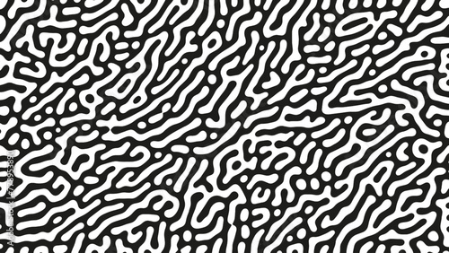 Psychedelic Graphic Crazy Liquid Pattern Vector Black White Abstract Background. Turing Diffusion Effect Trippy Hypnotic Abstraction Panoramic Wallpaper. Bizarre Doodle Structure Art Illustration