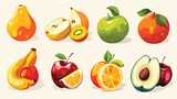 Set of vector juicy ripe fruits-2. EPS10 2d flat ca