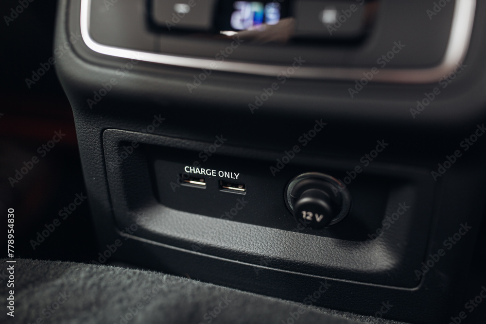 USB port for phone charging in the car panel USB port for phone charging in the car panel