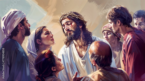 A painting of Jesus Christ surrounded by people © SVasco