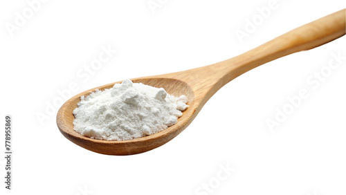 Flour in a wooden spoon. Isolated on transparent background.