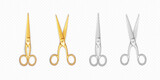 Metal scissors with gold and silver finish on white background