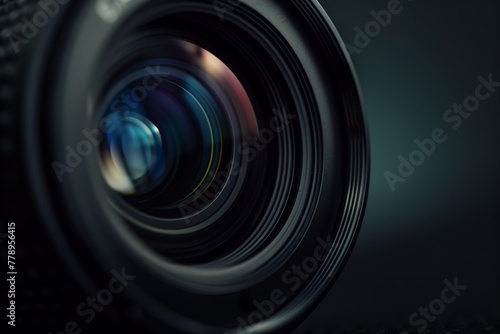 Close up of black camera lens 