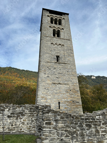 Medieval Church Bell Tower at St. Peter's Parish Church Ruins, Ringgenberg, Switzerland