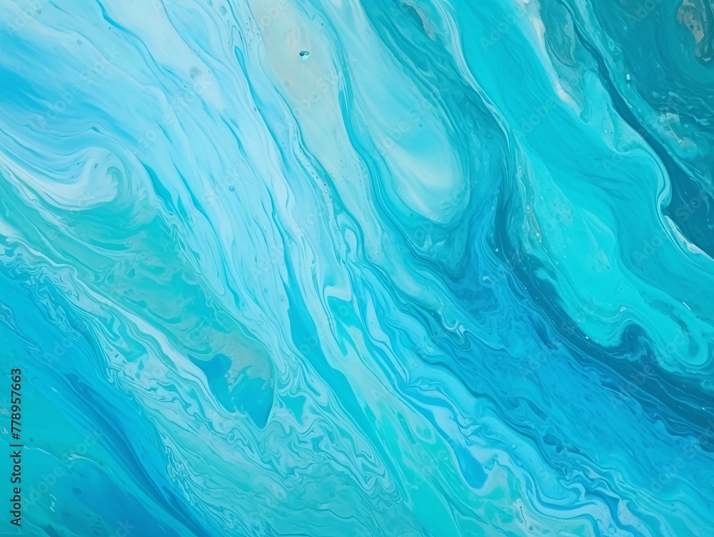 Turquoise fluid art marbling paint textured background with copy space blank texture design 