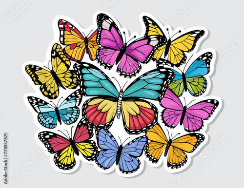 Colorful butterfly sticker vector illustrations. Generative AI. Generative AI