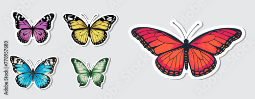 Set of colorful butterfly sticker vector illustrations. Generative AI