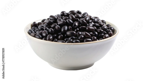 Black beans in a bowl isolated on transparent background. Black beans.