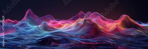 colorful hologram abstract 3d of  mountain surface topography with dark background photo