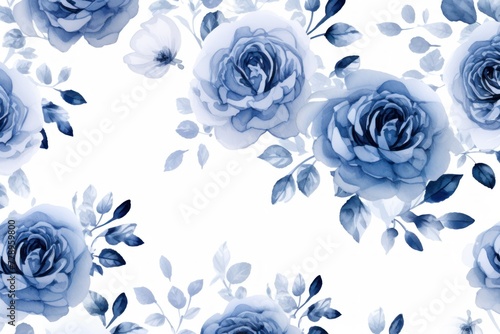 Navy Blue roses watercolor clipart on white background  defined edges floral flower pattern background with copy space for design text or photo backdrop minimalistic 