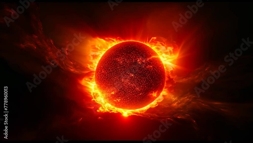 Shining solar corona with prominences, radiation. A bright cloud of hot plasma surrounding the Sun. Increased activity of the Sun causes magnetic storms on Earth. photo