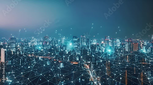 technology connection with city skyline builidng photo
