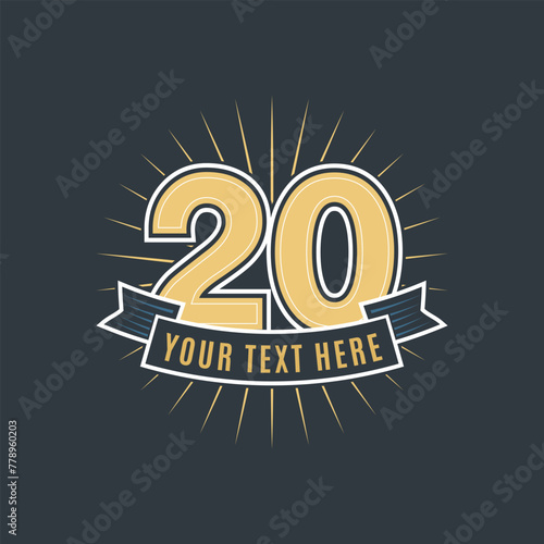 Celebratory 20th anniversary badge design with customizable banner