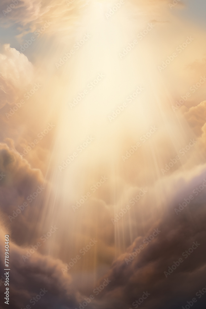 Obraz premium Wisdom Concept. Vibrant heavenly sky with glowing rays of light. Fantasy paradise heaven. Colorful dreamy ethereal concept. Life after death. Sacredness, Faithfulness, Trust, Renewal, Gratitude