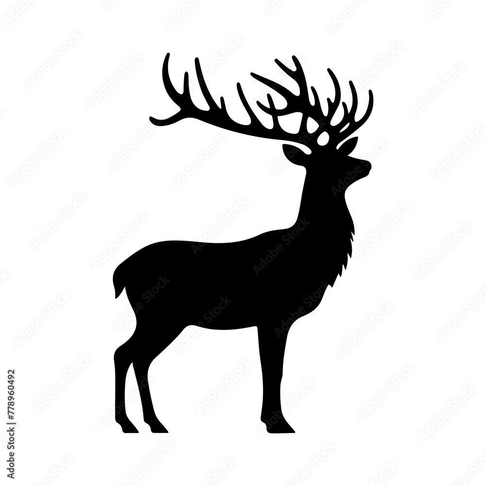 Fototapeta premium deer vector illustration. Graphic black silhouettes of wild deers – male, female and roe deer