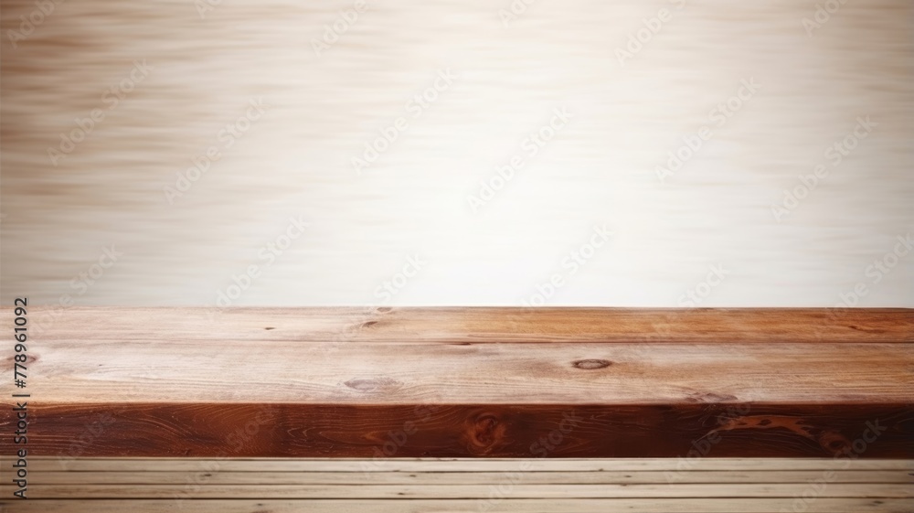 Front view of a shiny wooden surface of shelf, desk, display, or board isolated on a simple white background. Generative AI. Front view of a shiny wooden surface of shelf, desk, display, or board isolated on a simple white background. Generative AI.
