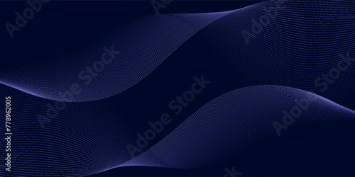 Dark abstract background with glowing wave. Shiny moving lines design element. Modern purple blue gradient flowing wave lines.