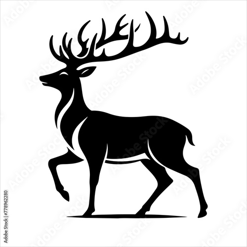 deer vector illustration. Graphic black silhouettes of wild deers     male  female and roe deer