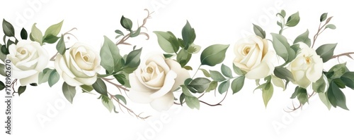 Olive roses watercolor clipart on white background  defined edges floral flower pattern background with copy space for design text or photo backdrop minimalistic 