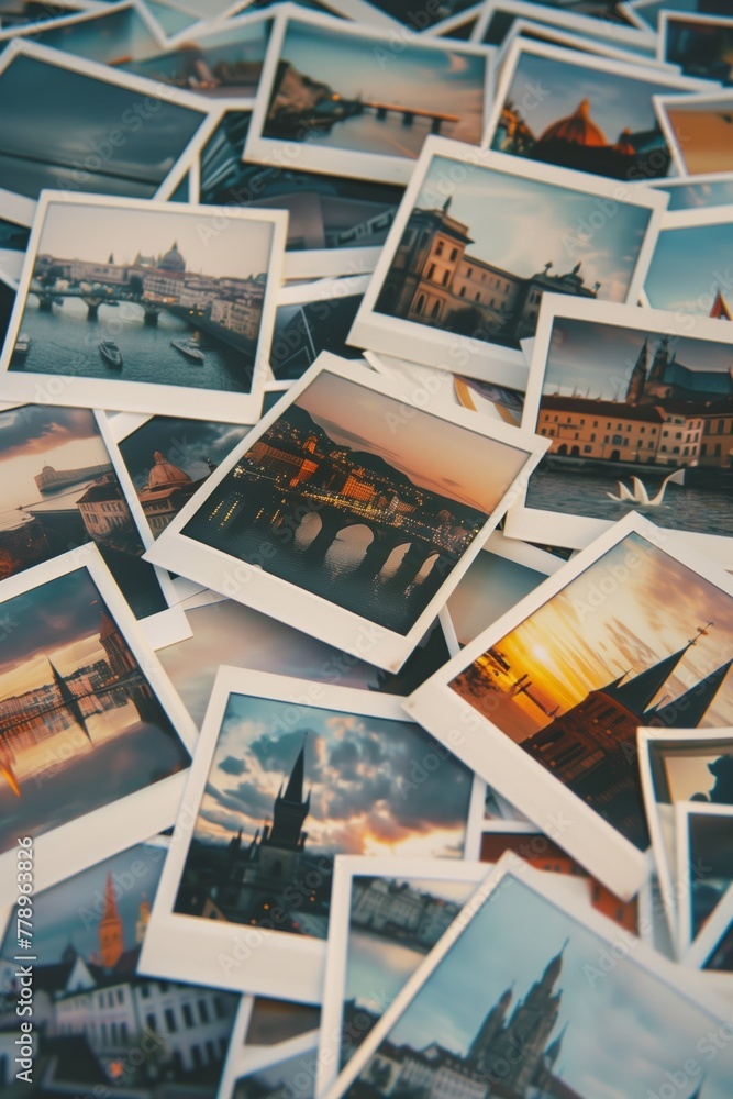 Many polaroid photos from Europe vacation	
