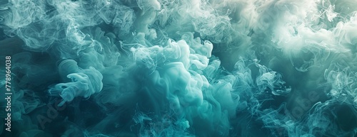 a blue and green smoke background with a white light in the middle