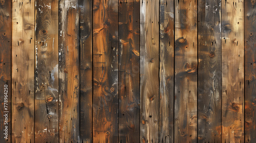 Rustic wooden plank texture with a variety of brown tones and natural grain patterns, suitable for backgrounds or graphic elements in design projects. photo
