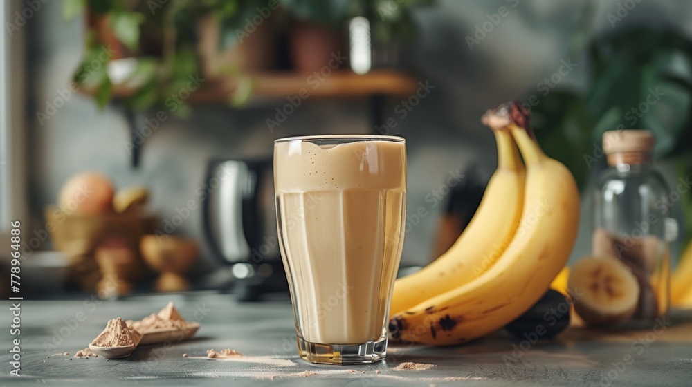 a blender with bananas and a measuring cup a blender with bananas and a measuring cup
